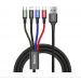 Kabel przewód  USB 4w1 Lightning/2x USB Typ C / micro USB w nylonowym oplocie 3.5A 1.2m czarny (CA1T4-B01)